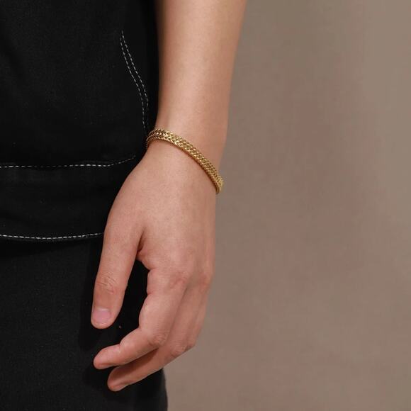 NEW 18K yellow gold plated double layer wheat chain bracelet jewelry B20B - Picture 3 of 7